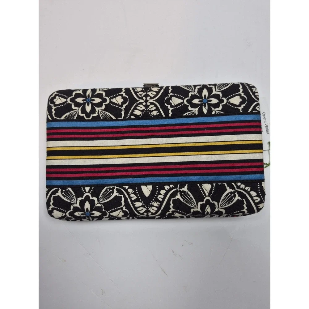Vera Bradley Opera Wallet Retired Barcelona Floral Quilted Metal Frame Black NWT - Picture 2 of 14